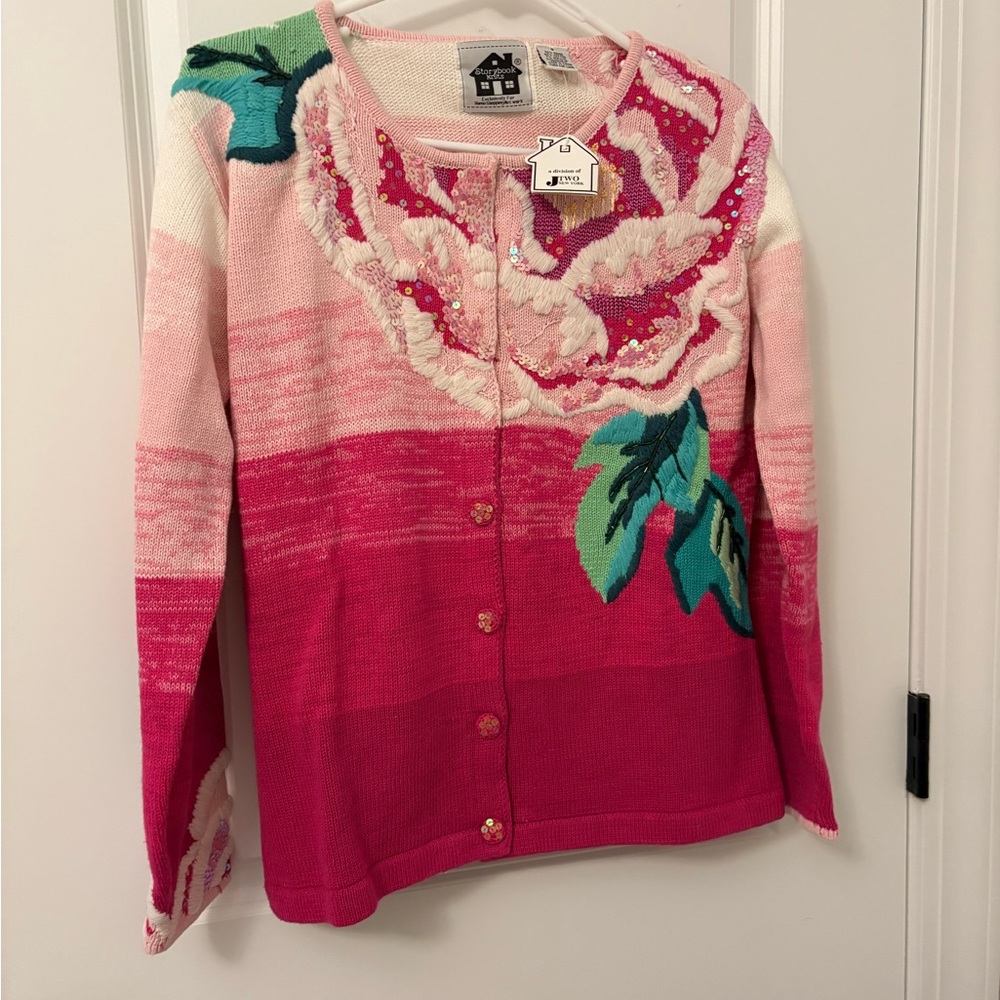 Storybook Knits NWT Embellished Pink Sweater